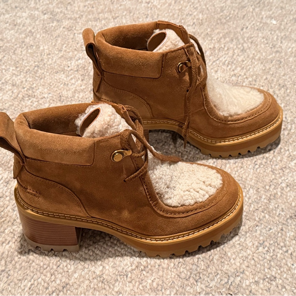 See by Chloe Mallory Shearling Suede Ankle Boots Size 39 NWT